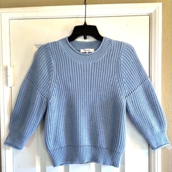 FRAME Puff-Sleeve Chunky Ribbed Knit Cotton/Cashmere Sweater NWOT/sz XS - Picture 6 of 15